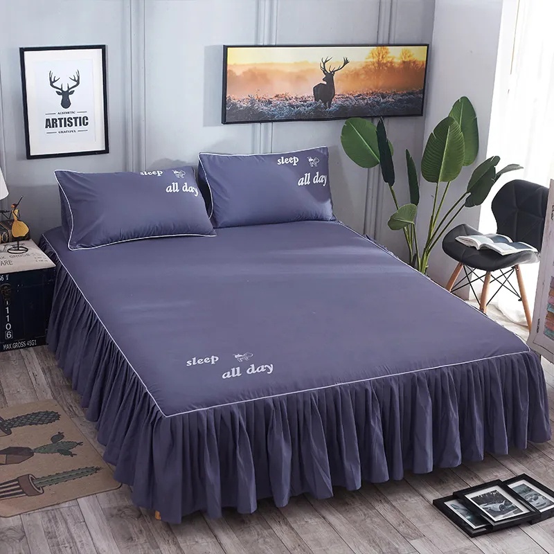 Bộ Ga Giường Đôi 3 Trong 1 Co Giãn Cỡ Queen King Với Váy Diềm Xếp Nếp Dễ Dàng Vừa Vặn, Cadar, Free 2 Vỏ Gối