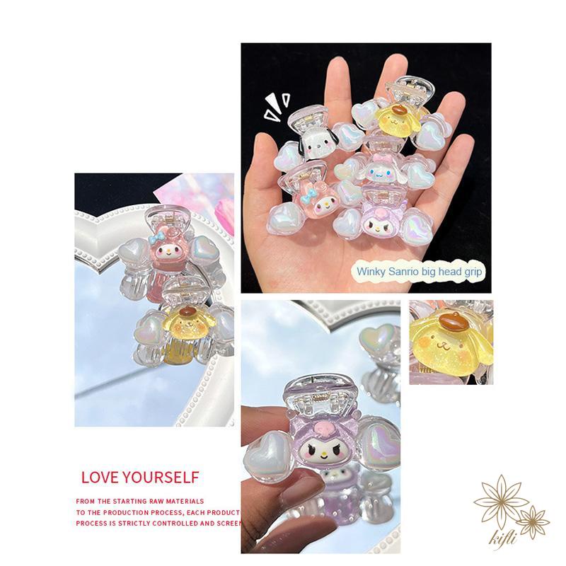 SANRIO Dễ Thương Kẹp Tóc Nhựa Hình Trái Tim Lấp Lánh Xinh Xắn Cho Bé Gái