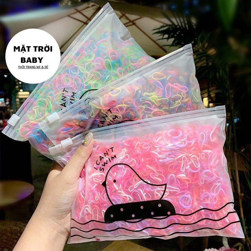 Set 1000 chun buộc tóc nhiều màu cho bé kèm túi zip