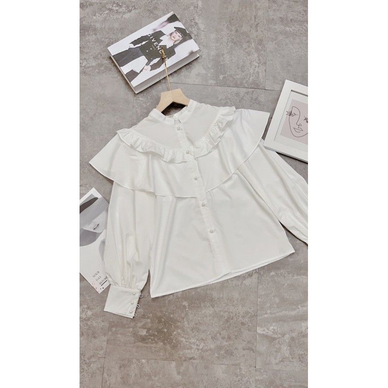 [Mã WASKT304 giảm 15% tối đa 30K đơn 99K] ANU147 - ÁO SƠ MI NỮ TRẮNG 2 BÈO CÚC NGỌC | BigBuy360 - bigbuy360.vn