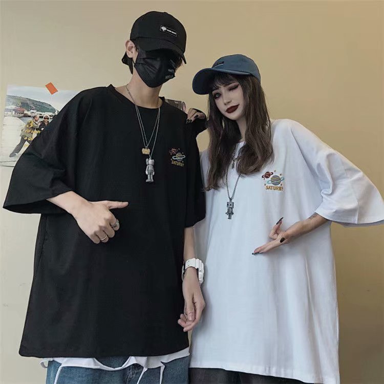 Áo Thun Tay Ngắn In Hoạ Tiết Hành Tinh 2 Màu Tùy Chọn Cho Nam Và Nữ Size M - 5xl