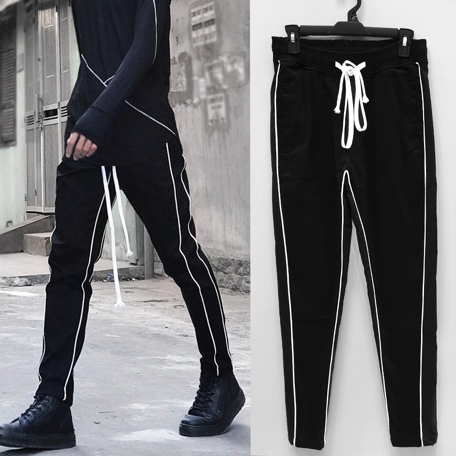 Quần kaki track pant 2 sọc trắng zipper(QKK29)