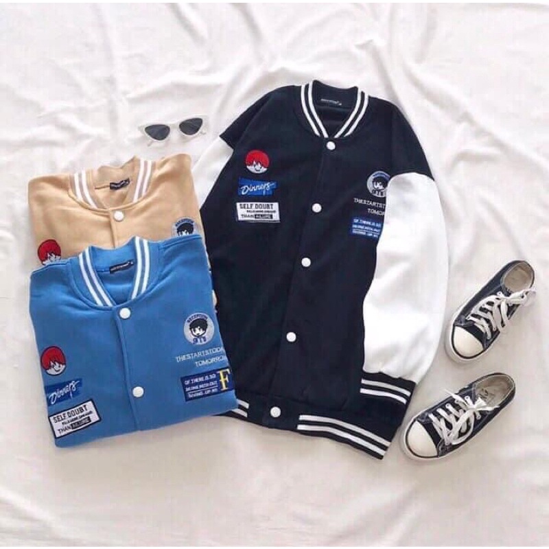 Áo Khoác Bomber Nỉ In nút Bấm Baby Form rộng Unisex Nam Nữ Couple - Lana Store