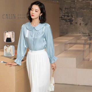 Áo sơ mi kiểu nữ Calin chất liệu sơ mi lụa tơ mẫu mới 2023