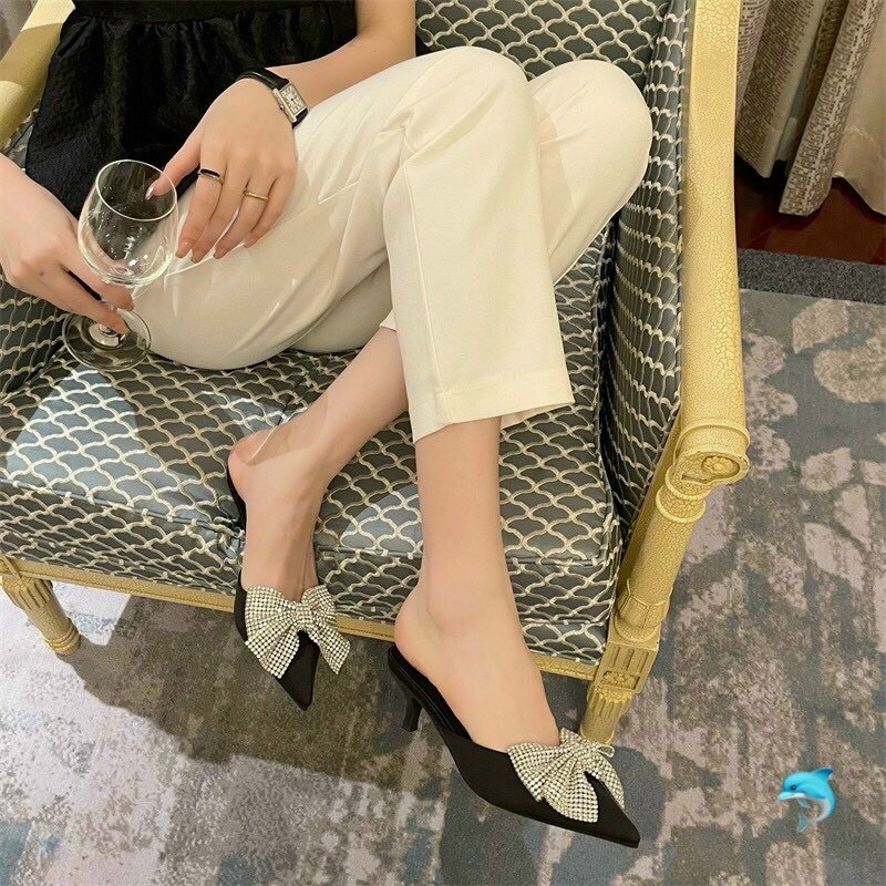 Sục gót nhọn 3cm nơ đá cao cấp