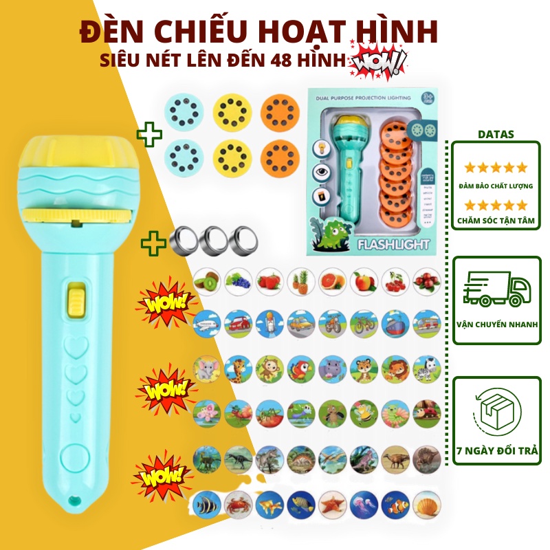 Đồ chơi đèn pin chiếu hình cho bé, đồ chơi giáo dục đèn và thẻ chiếu hình ngộ nghĩnh datas