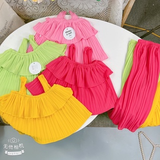 Bộ xếp ly quần lửng cho bé gái