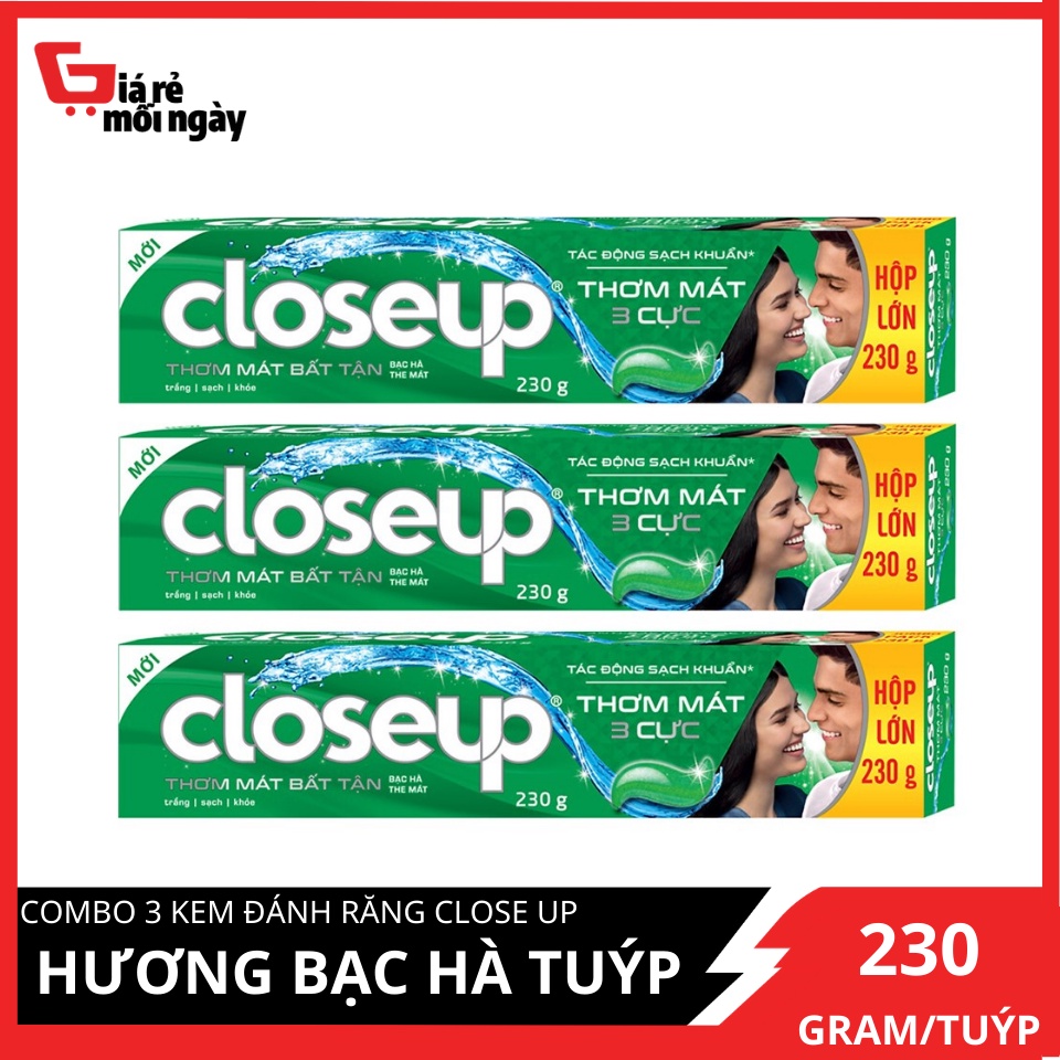 COMBO 3 Tuýp Kem đánh răng Close up Hương Bạc hà lớn 230gX3