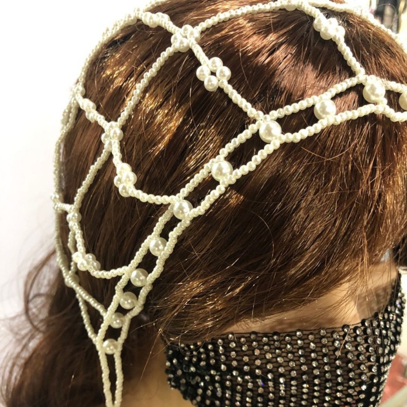 Băng Đô Cài Tóc Dạng Chuỗi Hạt Màu Trắng Phong Cách Vintage Dành Cho Nữ