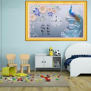 Tranh thêu chữ thập 3D Đồng hồ Phú Quý Cát Tường 58x39cm LV3125