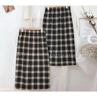 Chân váy LYNS - midi lưng cao Vintage hoạ tiết sọc caro chất dạ quảng châu, Chân váy dạ dài kẻ ulzzang