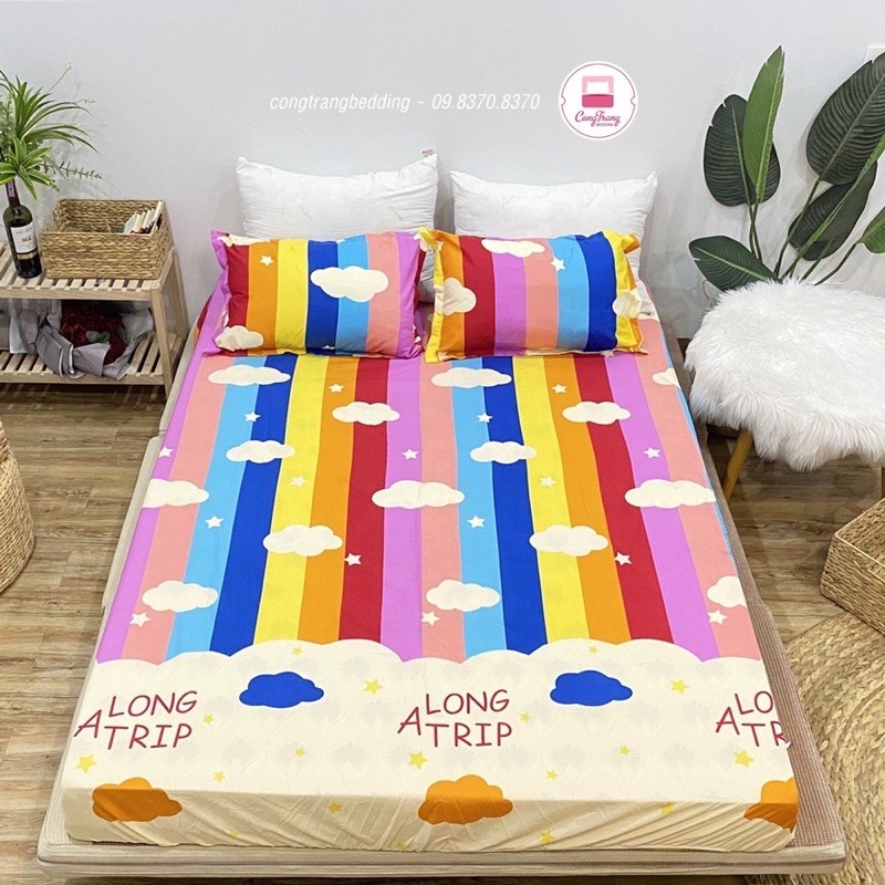 Ga Trải Giường , drap trải giường Poly Cotton M6/M8 Nhiều Mẫu Tùy Chọn - Bộ ga chun kèm 2 vỏ gối poly cotton