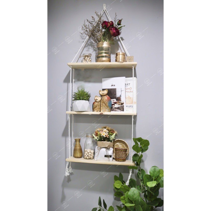 Kệ treo 3 tầng - decor trang trí nhà cửa - đồ lưu niệm, cây cảnh mini gỗ tự nhiên - kt 10x30cm