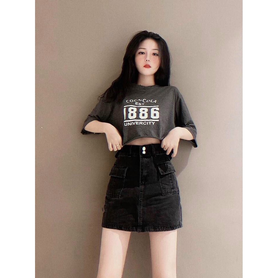 Chân Váy Jean 2 Nút Túi Hộp 2 Màu Xanh Và Đen Khói - 504 | BigBuy360 - bigbuy360.vn