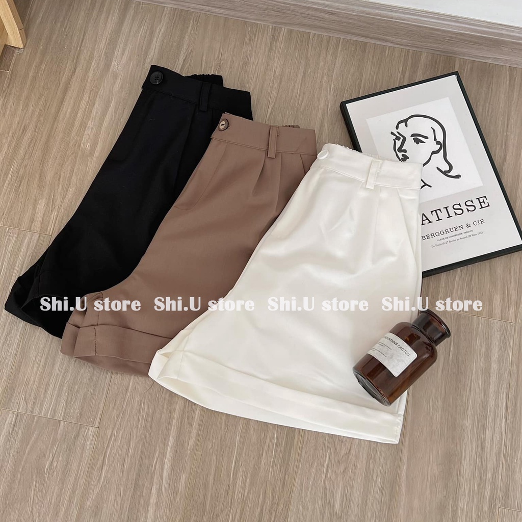 Quần short nữ Quần đùi cạp cao 2 cúc ống rộng chun sau ulzzang