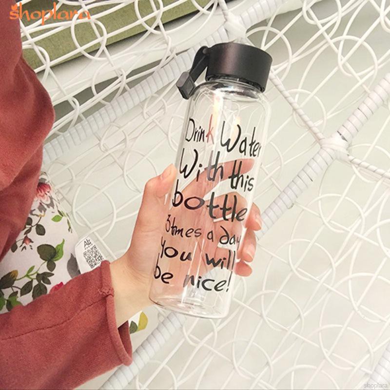Letter Printed Clear Plastic Sports Water Bottle Handle Lid BPA Free 550ML