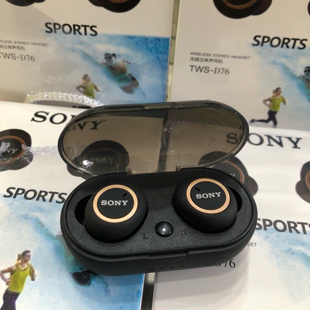 Tai nghe Bluetooth Sony D76 TWS 5.0 - Chống ồn tốt - Tự động kết nối - Tai nghe thể thao kèm dock sạc nhanh DTS Store