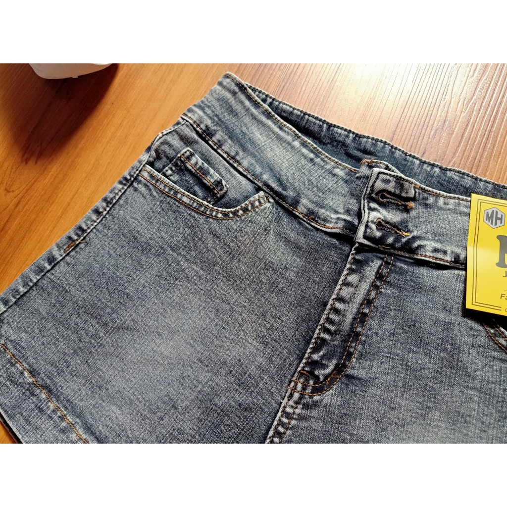 Quần sọt jean nữ hàng co giãn mạnh lưng cao có size đại màu xám từ 35-70kg