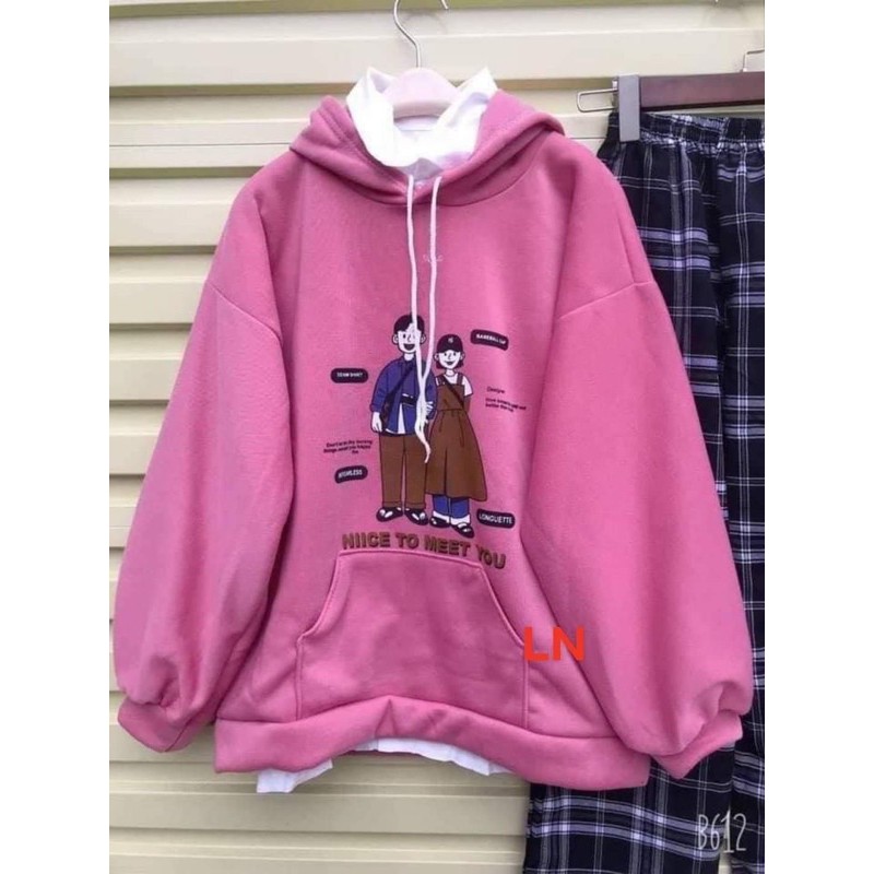 [Mã FAXANH245 giảm 10K đơn 50K] Sét áo hoodie hai người meet you+quần kẻ ô LN11