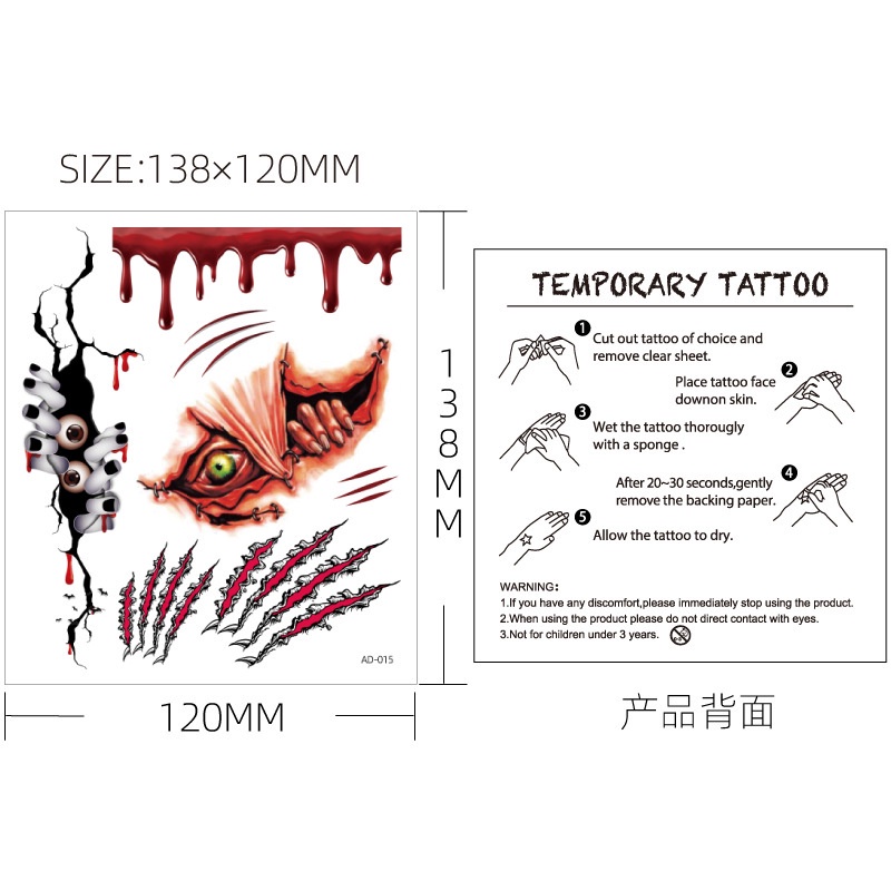 Hình Xăm Dán Tạm Thời Qipin Họa Tiết Kinh Dị Trang Trí Tiệc Halloween