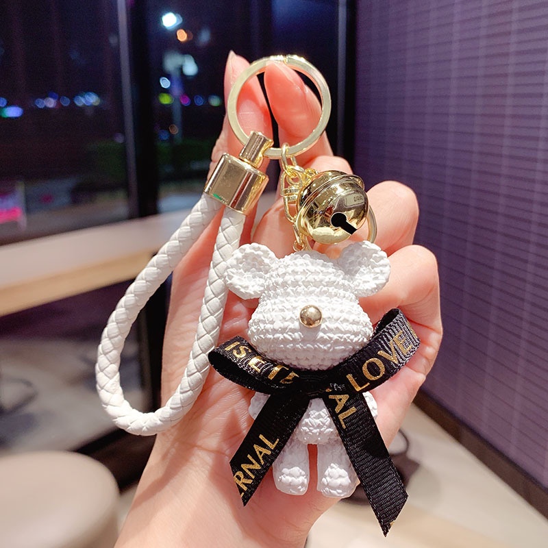 Móc Khóa Hình Gấu Bằng Nhựa Resin Phối Len Hoạt Hình Sáng Tạo Dễ Thương