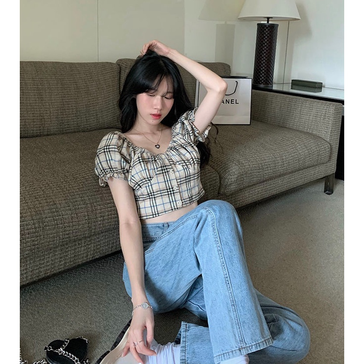 Áo Croptop Tay Phồng Ngắn Thời Trang Mùa Hè Xinh Xắn Cho Nữ