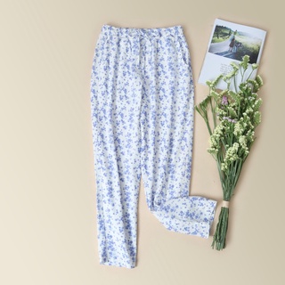 Quần côn dài Linen KACHISA cotton hoa màu xanh