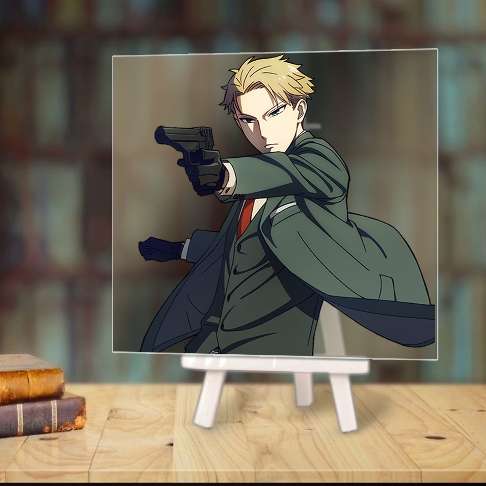 Tranh kính SPY X FAMILY in hình GIA ĐÌNH ĐIỆP VIÊN anime chibi acrylic mica trong trưng bày trang trí góc học tập giá gỗ