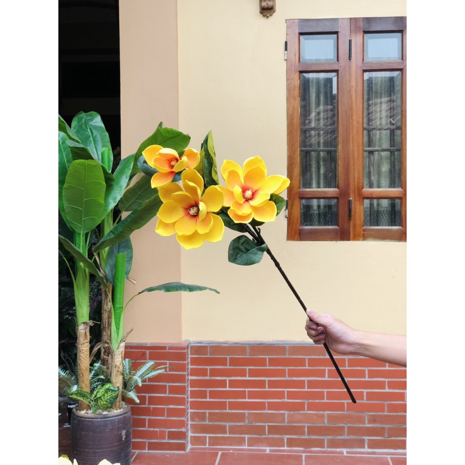 Mộc lan 3 bông cành có sẵn lá Decor trang trí không gian sống siêu đẹp giá cam kết tốt nhất