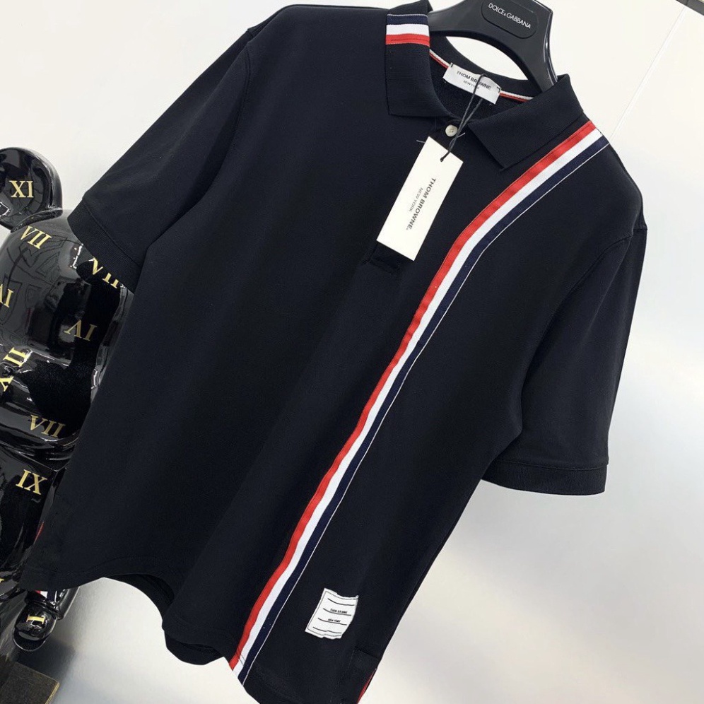Áo Polo Nam Kẻ Sọc, Áo Thun Thom Browne Kẻ Sọc Cao Cấp Chất Cotton 100%
