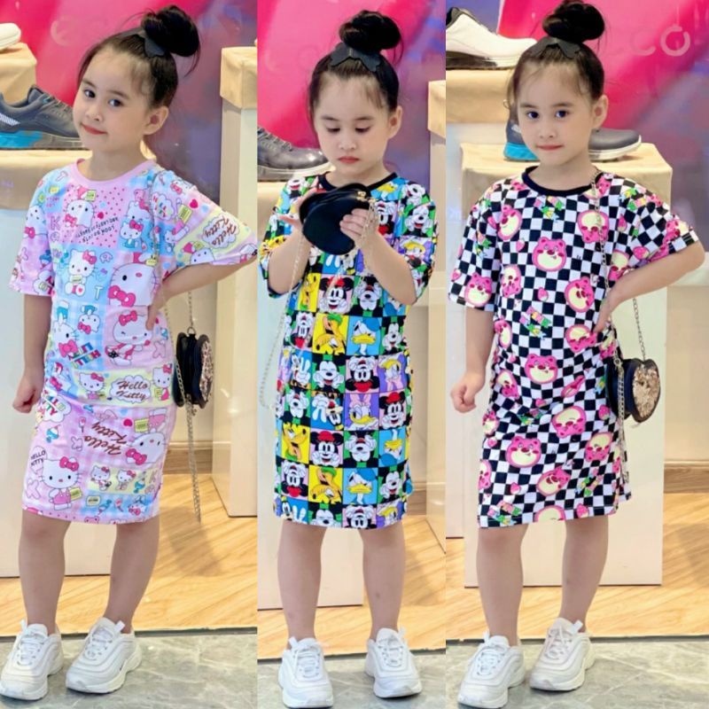Váy hè bé gái,đầm thun lạnh in 3D hình siêu đẹp bé gái size nhí đại, váy đầm bé gái