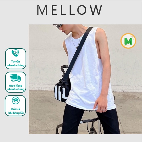 Áo ba lỗ nam cotton big size Mellow, áo lót nam trắng đen form rộng, thoáng khí, thấm hút mổ hôi tốt - Hót