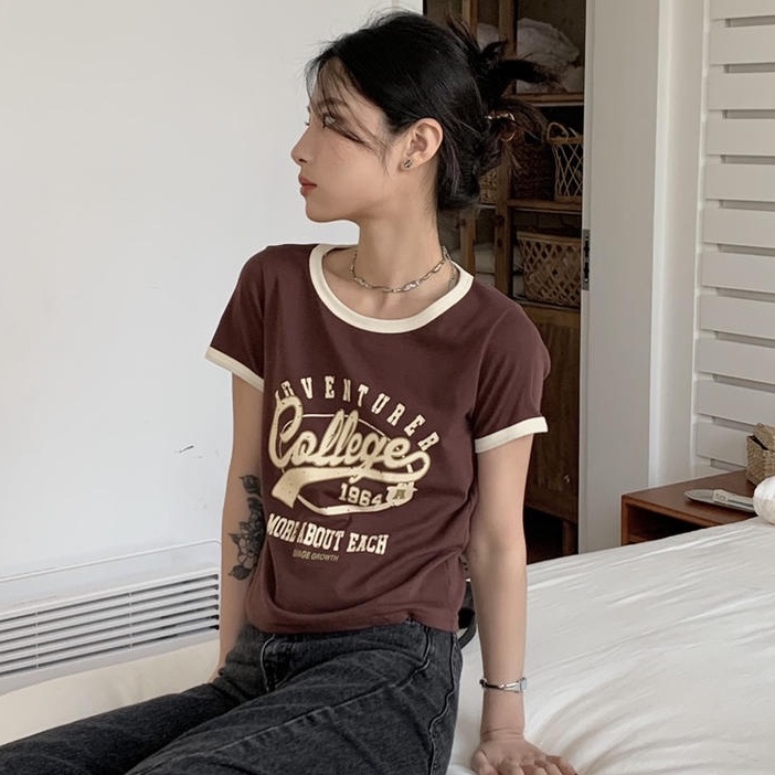 Áo Thun Tay Ngắn Dáng Ôm In Chữ Phong Cách Cổ Điển Thời Trang Mới 49810