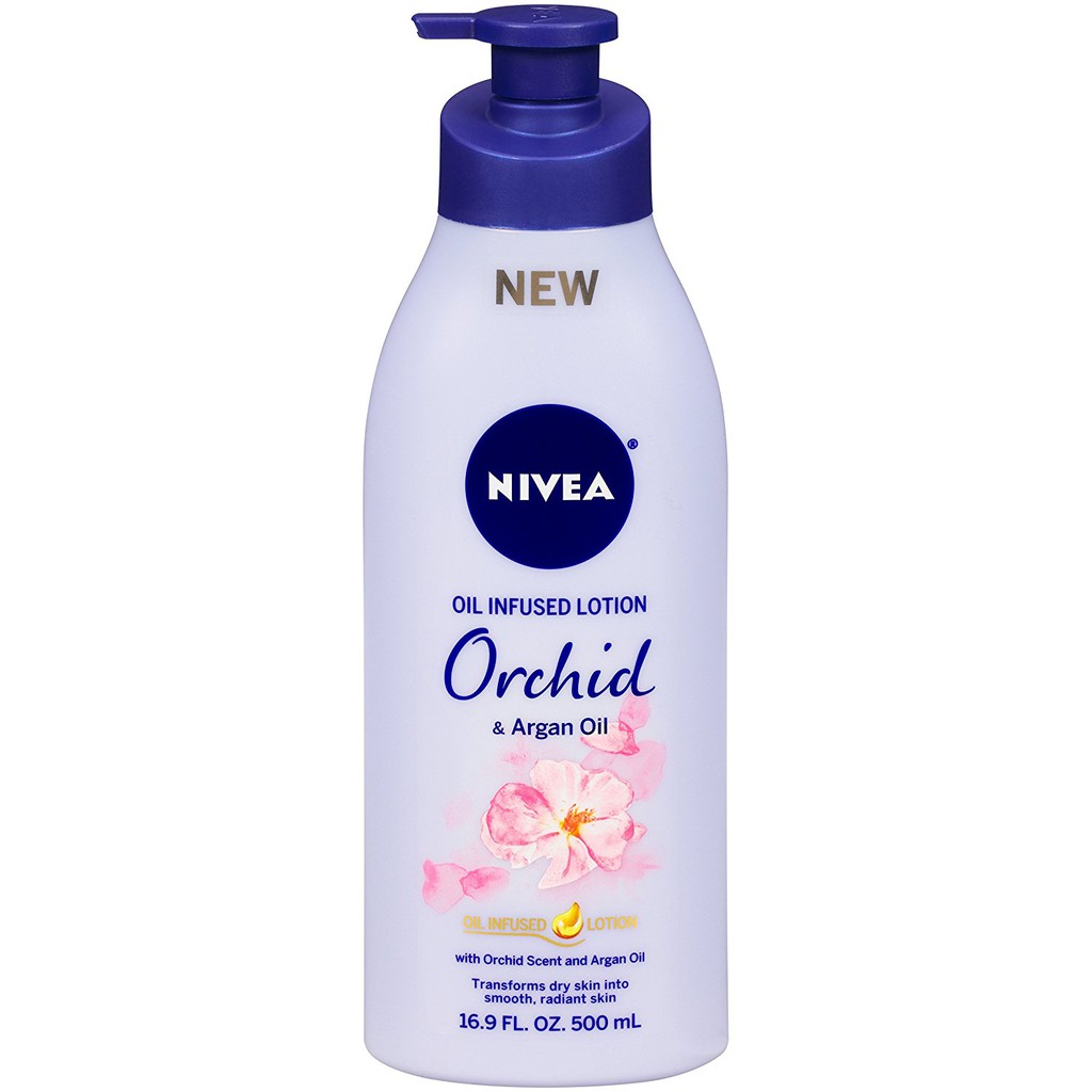 Dưỡng thể giữ ẩm da chứa tinh dầu hương hoa lan NIVEA Orchid &amp; Argan Oil 500ml (Mỹ)