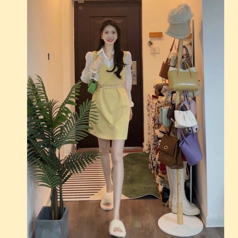 Set Áo Sơ Mi + Đầm Yếm Thiết Kế Mới Thời Trang Dành Cho Nữ