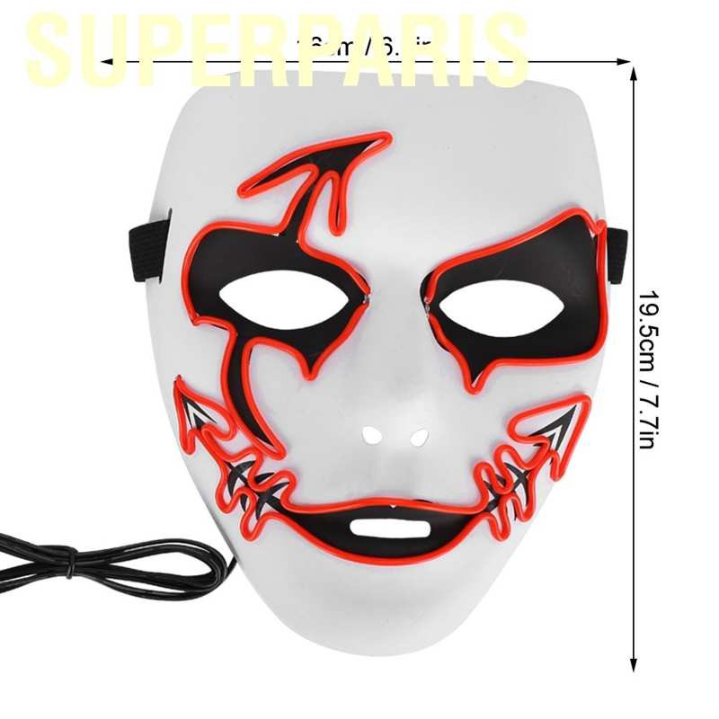 Superparis Halloween Face Decoration  Face‑Piece Glowing Horror Prop Cosplay Craft Mask with LED Light for Parties Carnival Dance Halls Clubs