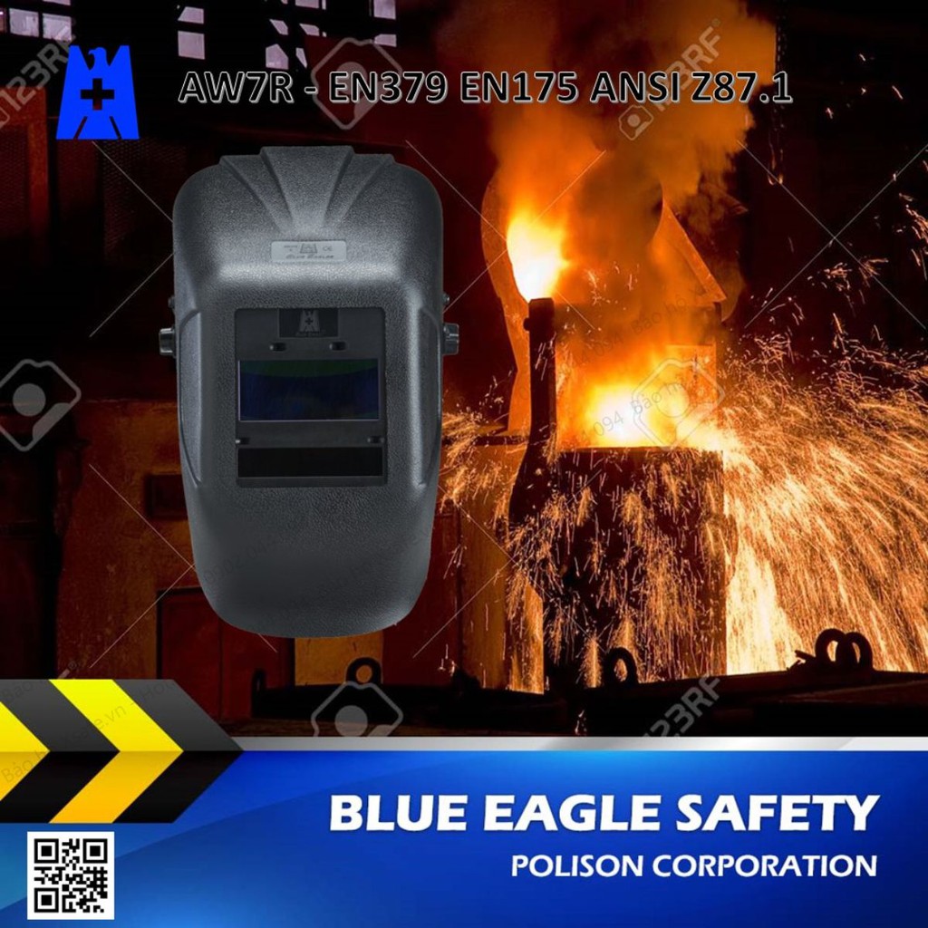 Mặt nạ hàn tự động Blue Eagle AW7R dùng pin sạc, kính hàn điện tử đa cảm biến, mặt kính lớn, điểu chỉnh ánh sáng