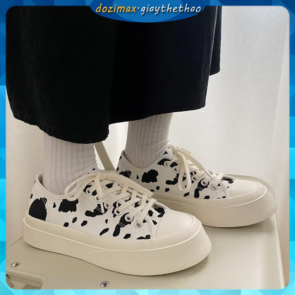 Giày thể thao nữ Ulzzang bò sữa đế bằng bánh mì vải mềm màu đen trắng năng động trẻ trung hot trend đẹp