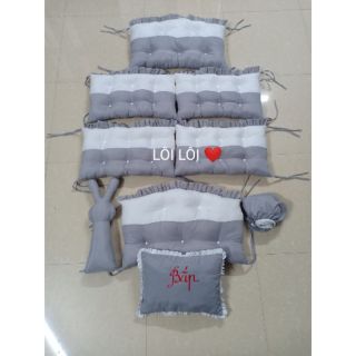 Combo quây cũi, ga chun, gối và thỏ ôm