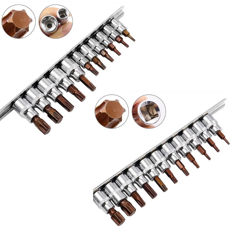 Bộ 11 Mũi T10-T60 3 / 8 &quot;1 / 4&quot; Đầu Lục Giác