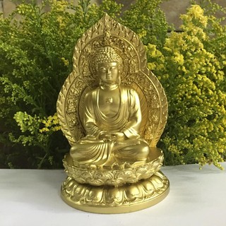 Tượng Phật A Di Đà có chữ Phật cao 15 cm màu sơn đồng