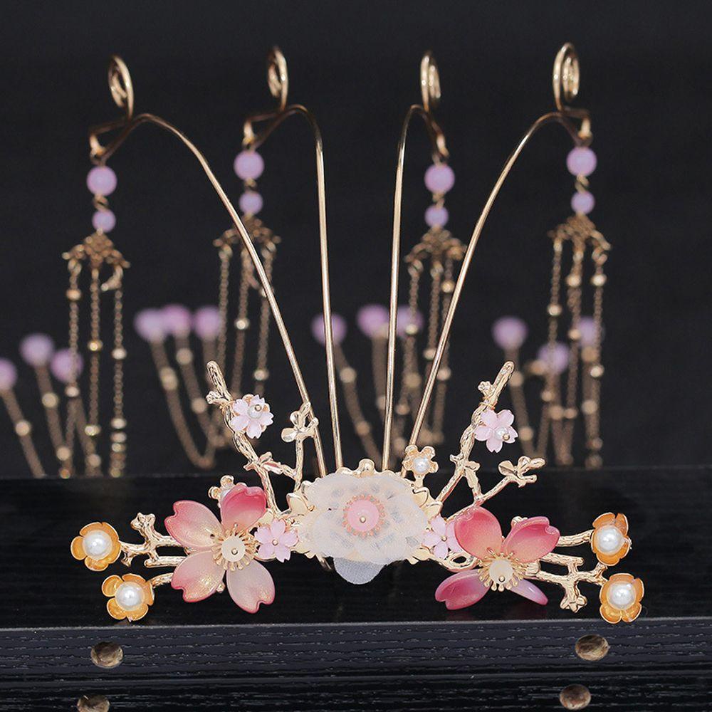 Nĩa Cài Tóc Hình Hoa Phối Tua Rua Phong Cách Trung Hoa Cổ Điển Sang Trọng Cho Bé Gái