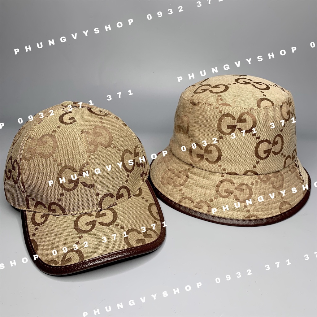 Mũ bucket VÀ nón lưỡi trai, set cặp đôi tình nhân- VẢI G DỆT TRƠN NÂU (Loại họa tiết TO Đùng - kết tai bèo vành unisex