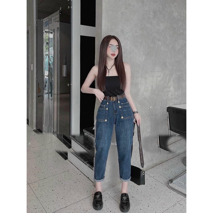 [BGZNL24] QUẦN JEANS NỮ BAGGY GIÃN 2 TÚI VUÔNG TRƯỚC 6 NÚT ĐEN XANH ĐẬM XỊN SÒ CỰC ĐỈNH SIÊU MỀM MỊN HADI.VN
