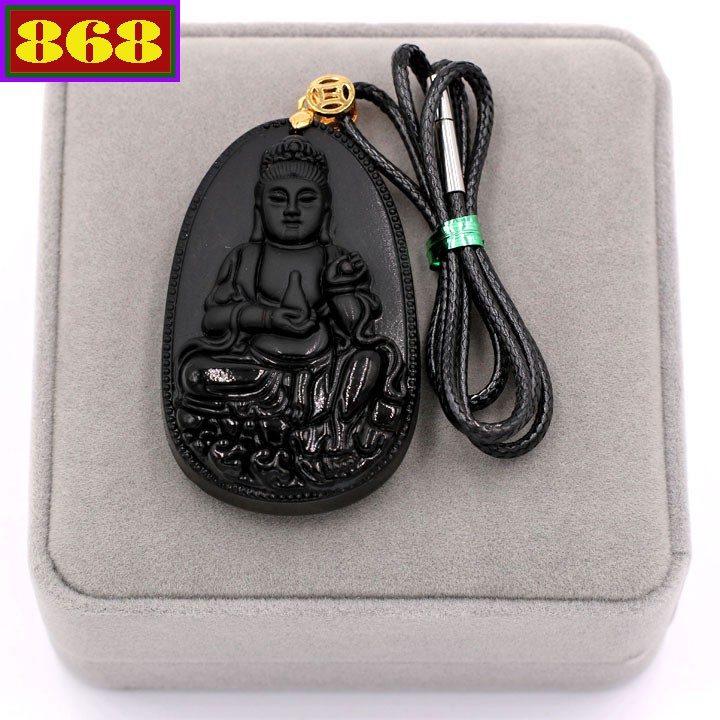 Vòng cổ Phật Quan âm đen DEQAE6 - Dây chuyền đá phong thủy - Mặt Size lớn hợp cho nam