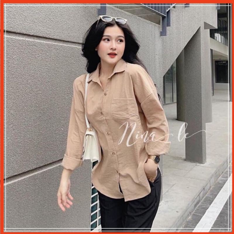 Áo sơ mi đũi phối 1 túi QC phong cách