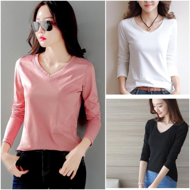 Bán Sỉ Áo phông trơn cổ tim thu đông chất đẹp