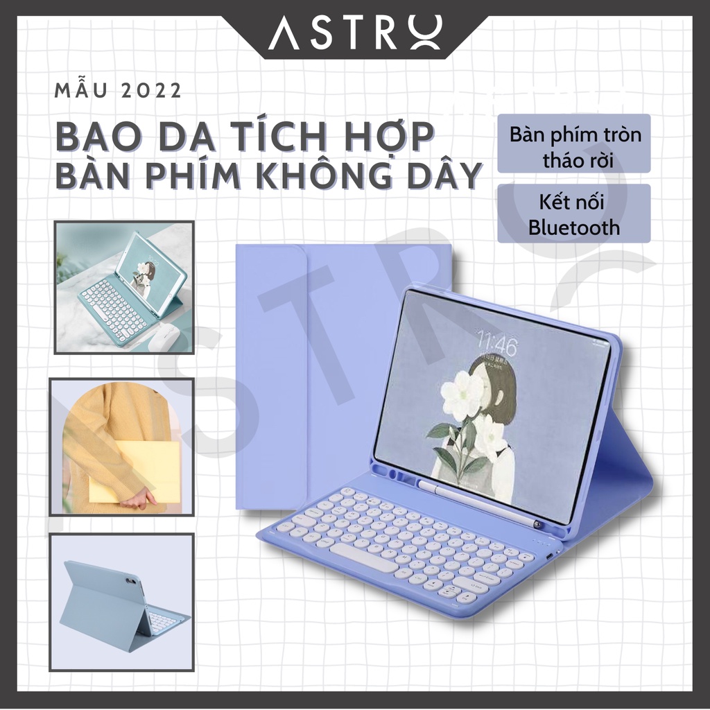 Bao da cho máy tính bảng khay đựng bút, kết nối bluetooth có thể tháo rời