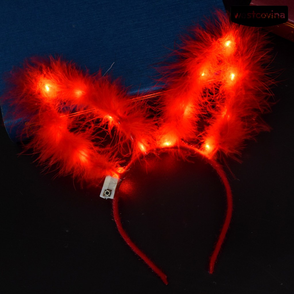 Băng Đô Cài Tóc Hình Tai Thỏ Có Đèn Led