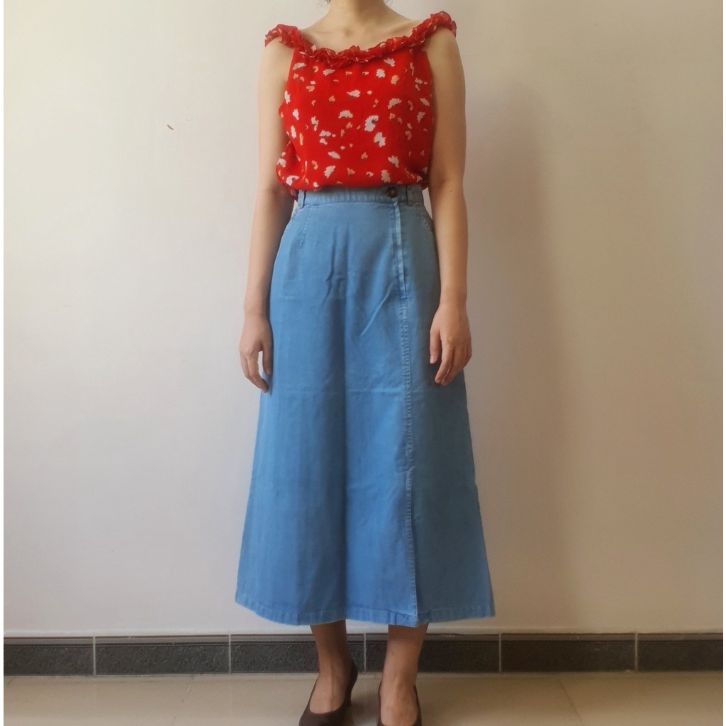 Chân váy midi jeans dáng chữ A vintage Nhật - Em và nắng